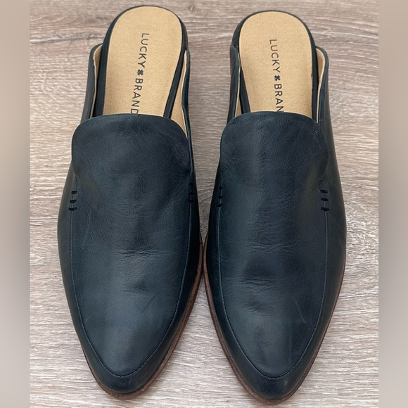 Lucky Brand Margrete‎ Leather Mule Slide Blue/Gray NWOT Sz 9.5 - Picture 1 of 8